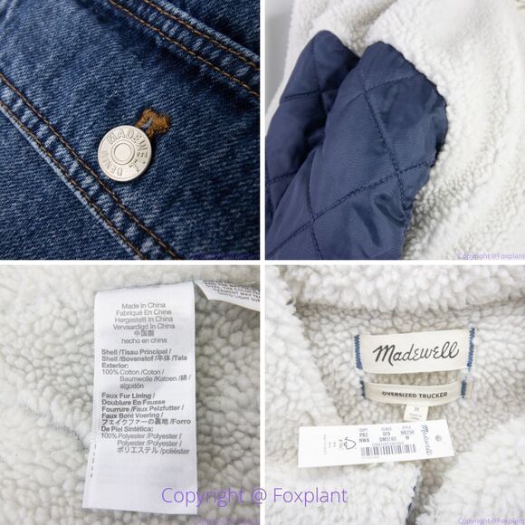 NEW Madewell Sherpa-Lined blue Denim Zip‎ Jacket, size M, NWT - Picture 6 of 16